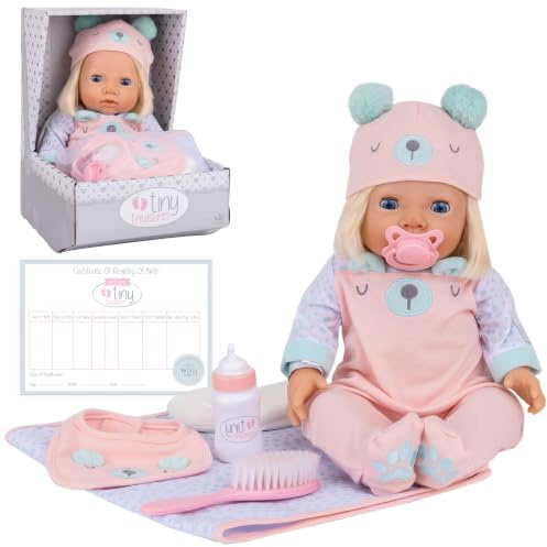 Tiny Treasures Bear Baby Doll Care Set with 44cm Reborn Baby Doll
