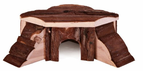 TRIXIE Eckhaus Thordis für Kleintiere - 2 Rampen - Liegefläche auf dem Dach - z.B. für Mäuse, Hamster - 21 x 7 x 19 cm - Rindenholz - 6175