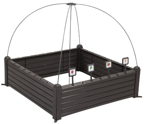 Keter 17192097 Kräutergarten Raised Garden Bed, Holzoptik, Kunststoff, braun, 99,5 x 99,5 x 34 cm