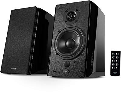 Edifier R2000DB 高級 ブックシェルフスピーカー パワードブルートゥース スピーカー オシャレ 上品 スタジオモニタースピーカー 光学入力 RMS スピーカーリモコン 豪華 - 黒