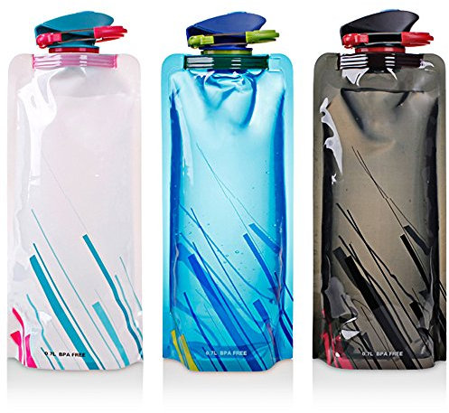 maxin Faltbarer Wasser-Flaschen-Satz von 3, Flexible zusammenklappbare Wiederverwendbare für das Wandern, Abenteuer, das Reisen, 700ML.