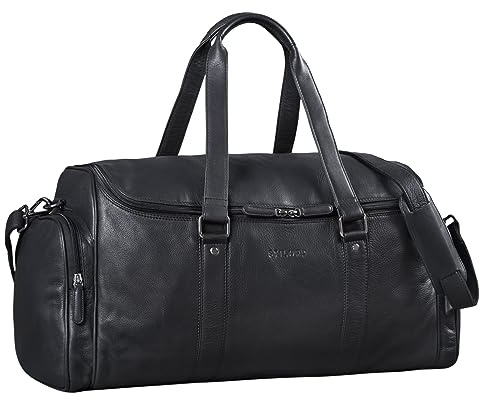 STILORD 'Myles' Vintage Reisetasche Herren Leder Weekender zum Umhängen Overnight Duffle Bag Großes Reisegepäck XL echtes Rindsleder, Farbe:schwarz