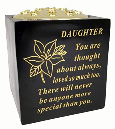 David Fischhoff Memorial Black Rose Bowl with Gold Wording Graveside Flower Vase (Black & Gold - Lily, Daughter)