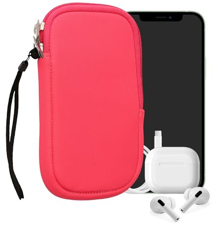 kwmobile Handytasche für Smartphones L - 6,5 - Neopren Handy Hülle Neon Pink - Handy Tasche 16,5 x 8,9 cm Innenmaße