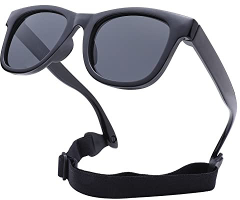 COASION Kinder Sonnenbrille Polarisierte Uv Schutz Gummi Sonnenbrille Baby Alter 1-3 (C4* Glänzend Schwarz/Grau)