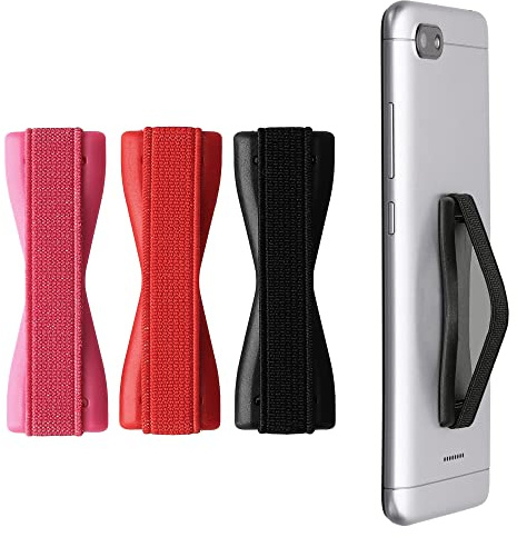 kwmobile Finger Holders For Smartphones - Set of 3 Self Adhesive Elasticated Finger Holder Straps for Phones - Black/Red/Dark Red