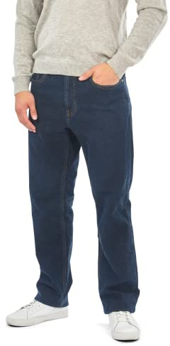 Mill&Tailor termojeans för män blå I rak passform I bekväma jeans herr I bomullsbyxor I termobyxor vinter I herrbyxor med foder I affärs- och fritidsbyxor, Mörkblå, 23