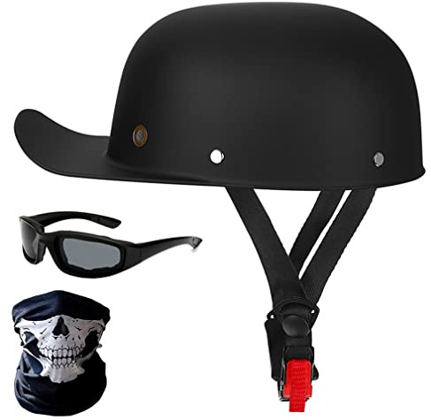 Motorrad-Halbhelme Mit Brille Und Gesichtsabdeckung, Retro-Schirmmütze Halbschale, Halbschalenhelm, DOT/ECE-geprüfter Vintage-Helm Im Deutschen Stil Für Männer Und Frauen (M/L/XL)