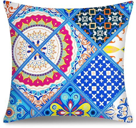 TOCOMOA Kissenbezug 80x80 2er Set - Bunt Kissenbezüge Paisley Muster, Kopfkissenbezug 80x80 cm mit Reißverschluss, Oeko-TEX Zertifiziert, Weich und Hypoallergen Kissenhülle Blau