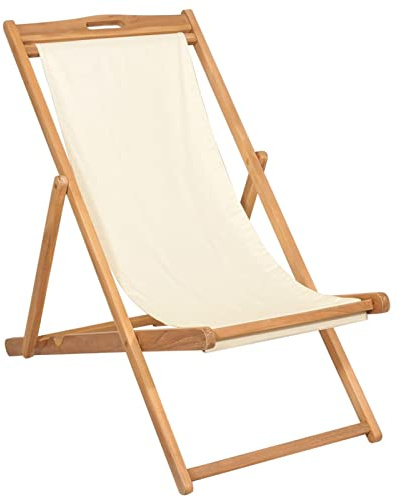 ARKEM Tumbona de Teca 56x105x96 cm Color Crema Silla Asiento Cama Sofá Jardín Terraza