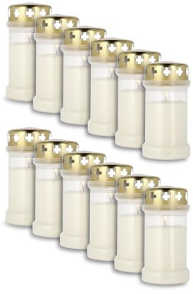 KRISTEN Lanterne funéraire extérieure traditionnelle 3D – 60 heures de combustion – Blanc – Lot de 12 pièces – Pack économique – Lumière commémorative, bougie funéraire, bougie commémorative
