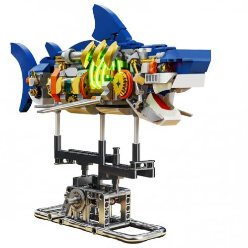 Technic Hai Bauspielzeugsets,Creator Set FüR Kinder Und Erwachsene,Der WeißE Hai Design Mit Rotierendem Sockel Und Leuchtendem Einsatz,Perfekt FüR Fans Von Tiere Und Piraten Themen.687PCS (Hai)