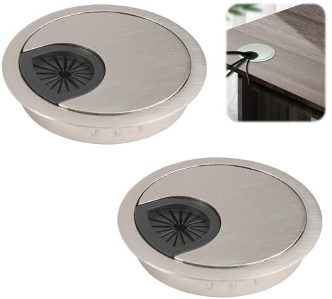 2 Pack 60mm Desk Grommet Kit,Zinc Alloy Desk Hole Covers,Computer Desktop Grommets Cable Management Wire Organizers,Round Table Cable Hole Cover for Home Office,Brushed Silver