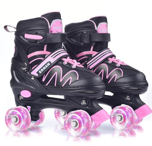 ERNAN Roller Skates, 8 Light-up Wheels, 4 Sizes Adjustable. Roller Skates for Beginners, Suitable for Indoor and Outdoor Use.