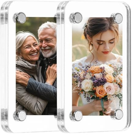 QUARKZMAN 2 Pz Cornice Magnetica per Frigorifero in Acrilico 4 x 6 cm Trasparente Cornici Magnetiche Quadrate per Frigorifero Doppio Lato Cornici Magnetiche per Foto per Fujifilm Picture