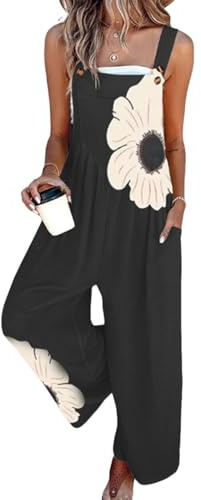QXE Women's Jumpsuits 2026 Summer Floral Overalls One Piece Outfits Sleeveless Wide Leg Pants Rompers with Pockets