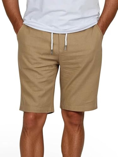 riverso Pantalones cortos de lino para hombre de verano, ajuste regular, RIVOliver, bermudas, de rodilla, monocolor, blanco, azul, azul marino, beige, negro, verde, S, M, L, XL, XXL, 3XL, 4XL, 5XL, M