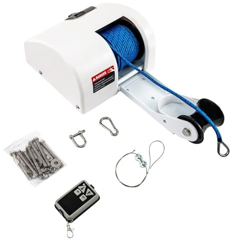 Electric Anchor Winch with Remote Control, Heavy Duty Marine Windlass Kit for Saltwater Boats, Includes Braided Line for Secure Anchoring