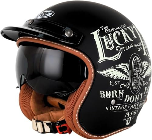 Jethelm Mit Visier ECE 22.06 Zertifiziert | Retro 3/4 Open Face Design Roller Helm Mopedhelm Für Motoroller Herren & Damen B,L/{59~60cm}