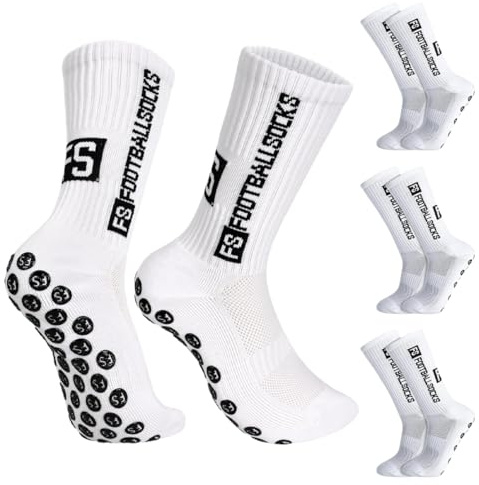 THQAE 3 Pairs FS Calzettoni Calcio Uomo, Calze grip calcio, Calzini grip calcio, Grip Calze Antiscivolo Uomo, 39-46 Traspiranti Calzini Antiscivolo Calcio da Basket, Running, Ciclismo - Bianco