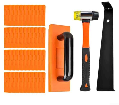 Lot de 43 outils d'installation de parquet en bois avec marteau à double tête, barre de tirage, bloc de taraudage et entretoises pour une pose précise et endommagée du sol