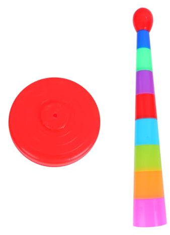 SOPOTUTU Jeu de Lancer D'anneaux Colorés 18 Pièces, Jeu Parent-garçon et Filles 8 Anneaux et 9 Piliers en Plastique, pour Coordination Œil-Main, Activités Sportives et Couleur Aléatoire