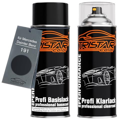 TRISTARcolor Autolack Spraydosen Set für Mercedes/Daimler Benz 191 Kosmosschwarz Metallic/Kosmoszwart Basislack Klarlack Sprühdose 400ml