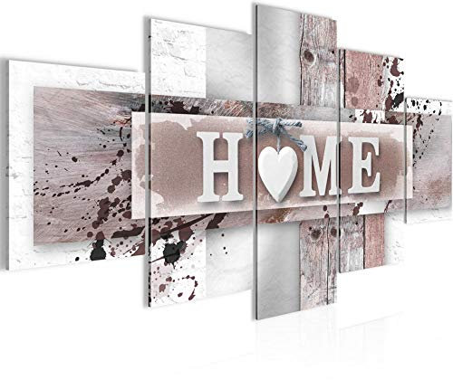 Runa Art Wandbilder Home Herz 5 Teilig Bild auf Vlies Leinwand Deko Wohnzimmer Mit Spruch Grau Rosa 504552b