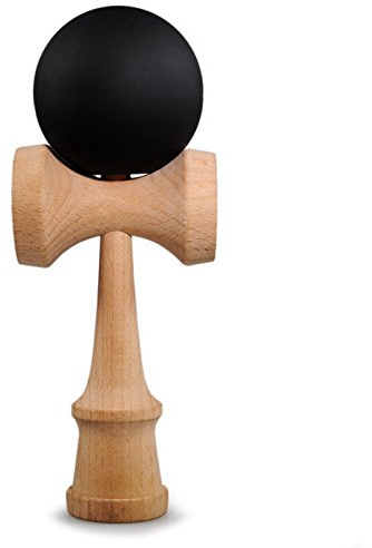 Ganzoo Kendama Traditionnel Japonais en Bois de hêtre, Mat Black Noir et Bois, Jeu d’adresse avec Boule percée reliée par Ficelle Nylon, 3 coupelles, amélioration Coordination Oeil-Main