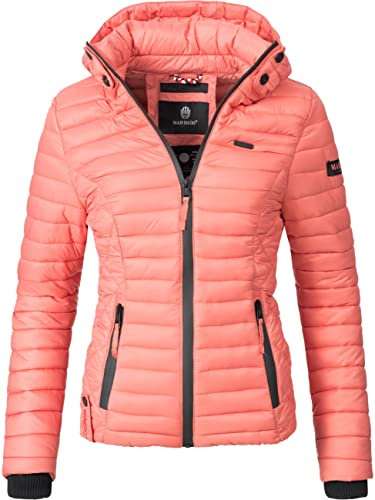 MARIKOO leichte Damen Übergangsjacke kurz mitteldick gefütterte Steppjacke mit Kapuze Samtpfote Coral Gr. M