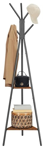 VASAGLE Coat Rack Freestanding, Coat Hanger Stand, Hall Tree with 2 Shelves, for Clothes, Hat, Bag, Industrial Style, Rustic Brown and Black URCR16BX
