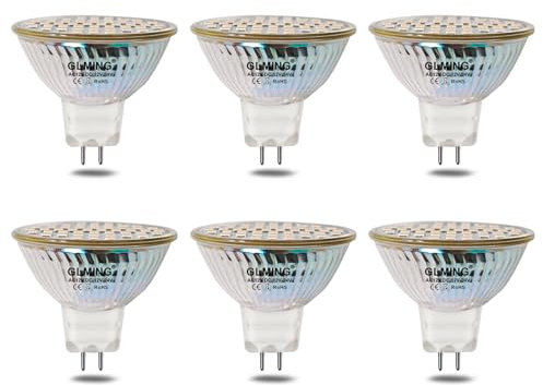 GLMING MR16 G5.3 48-2835SMD 3W LED-Leuchtmittel Glasabdeckung 30W 35W Glühlampen Ersatz Track Beleuchtung Scheinwerfer AC12V DC12-24V Warmweiß 3000K 6 Stück