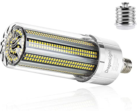 DragonLight Bombilla LED de 120W superbrillante de maíz (equivalente a 800W) – Bombilla LED E27 con adaptador E40 – 5000K blanco frío 14400 lúmenes para iluminación grande – Garajes, taller, granja