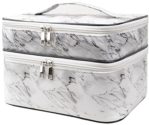 MKPCW Trousse de Maquillage à Double Couche - Organiseur de Maquillage (Marbre Blanc)