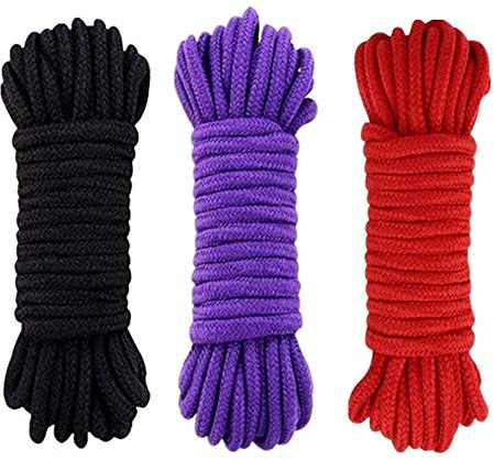 WUWYOUWL Cuerda de algodón Suave, 10 m / 8 mm, Universal, Hilo de algodón Grueso (Negro+Rojo+Violeta)