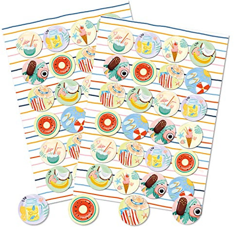 Sticker Set Sommer, 48 Stück: Bunte Aufkleber Sonne, Meer, Strand, Urlaub & Reisen, Maritime Deko Klein, Dekoration Mediterran, Maritim für Karten, Geschenke & Party, Dekosticker Kinder, Ø 4 cm