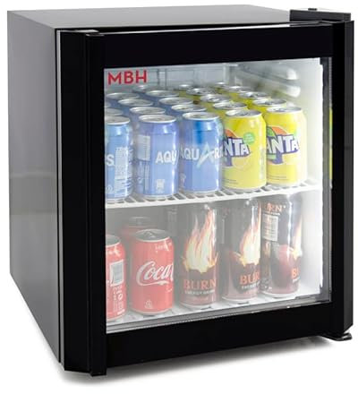 MBH - Nevera expositora profesional mini 50 litros con puerta de cristal para hostelería. Frigorífico expositor botellero pequeño para bebidas.