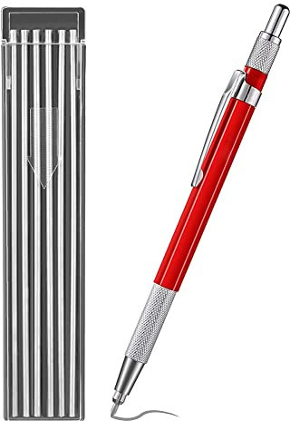 AWAOVV 12PCS Welders Pencil with Refills, Metal Marker Mechanical Welding Pencil Pipefitters, Fabrication, Red