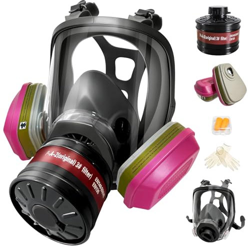 KOOVAGI Masque à gaz complet pour la survie nucléaire et chimique avec filtre à charbon actif 60926 et 40 mm, masque anti-poussière anti-buée contre la vapeur organique contre le gaz, le formaldéhyde