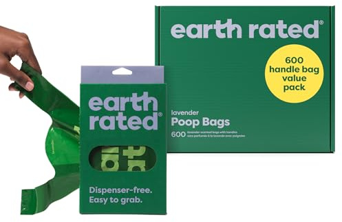 Earth Rated Hundekotbeutel mit Griffen, Vorteilspack, leicht zu binden und garantiert auslaufsicher, Lavendel, 600 Griffbeutel
