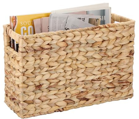 TOLIDA Sturdy Newspaper Rack Made of Water Hyacinth, Woven Storage Basket, File Holder, Wicker Basket for Book, Magazines, Papers as Gift Decoration, 39 x 14 x 25 cm, SLDDE0121