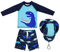 AIWUHE Jungen Kinder Badeanzug Dinosaurier 2er Set Rashguard Langärmliges Top+Badeshorts Uv-Schutz Schwimmanzug mit Hut Blauer Dinosaurier 120