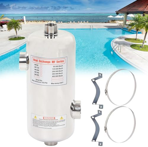 échangeur Chaleur, 40Kw échangeur Chaleur Piscine échangeur Chaleur Piscine Acier Inoxydable Chauffage Piscine Mf135 échangeur Chaleur Piscine Acier Inoxydable Pour Système Piscine Spa 34,2*15,7 Cm