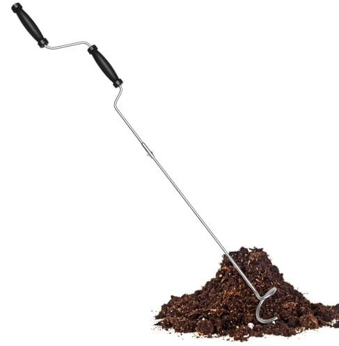 Turner de compost, herramienta manual de acero inoxidable para compostaje, manivela de abono resistente para aflojar eficazmente el suelo, para patios pequeños y uso al aire libre