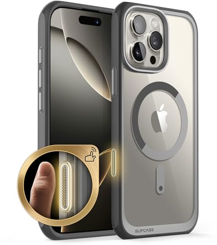 SUPCASE Magnética Funda para iPhone 16 Pro 6.3 Inch [UB mag] Posterior Alta Transparente Slim Delgada Carcasa con MagSafe y Botones de Control de Cámara Resistente Antigolpes Case (Gris)