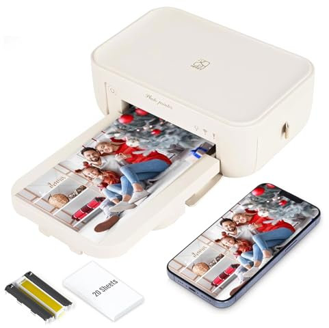 HPRT CP4100 Fotodrucker 4x6 mit 20 Blatt Fotopapier & 1 Farbband, Wi-Fi Sofortbilddrucker, Handy, kabellos, Thermosublimation, App, AR-Videodruck, tragbare Fotodrucker für Hause