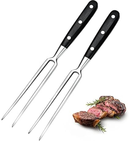 2 forchette da carne con manico – 26 cm in acciaio inox, forchetta da carne, forchetta da barbecue, forchetta da carne con manico in plastica per barbecue, cucina, tacchino, arrosto, cena (nero)