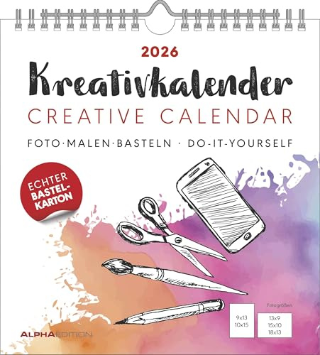 Alpha Edition - Creative Calendar M White 2026 - Craft Calendar 21 x 22 cm with Space for Photos & Creative Design, White Background, Ideal for Painting, Crafts & as a Personal Gift