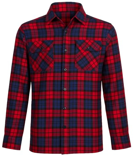 Outdoor World Chemise à Carreaux pour Homme–Chemise de bûcheron à Manches Longues en Flanelle brossée Teinte en Fil–vêtement de Travail Chaud pour l'extérieur, Les Loisirs et la randonnée (Rouge,2XL)