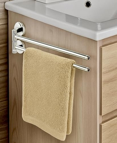 IPEA Porte Serviettes adhésif Mural ou Meubles de Salle de Bain - 2 Places - Pas Besoin de perçage - Design Moderne avec Double Bras Mobile - Porte-Serviettes Mural à Coller dans la Salle de Bain
